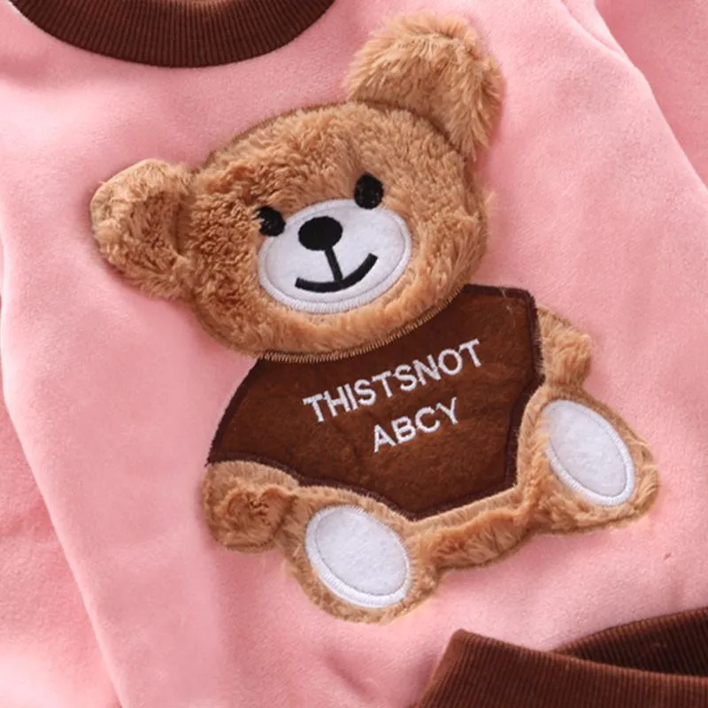 3-piece Bear Pattern Fleece Hooded Vest & Swearshirt & Pants for Toddler Girl