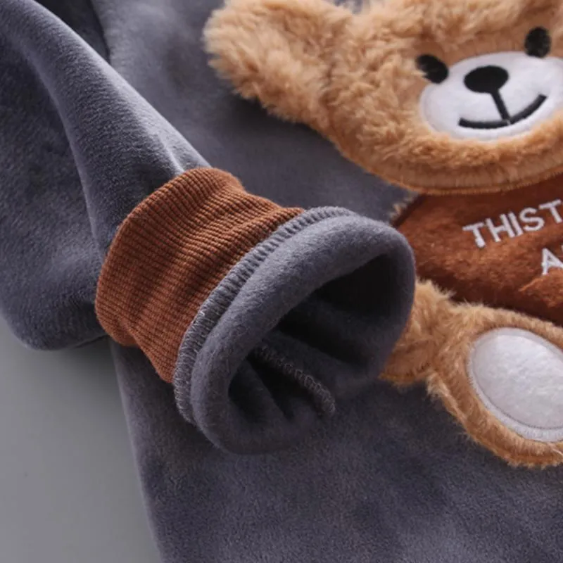3-piece Bear Pattern Fleece Hooded Vest & Swearshirt & Pants for Toddler Girl