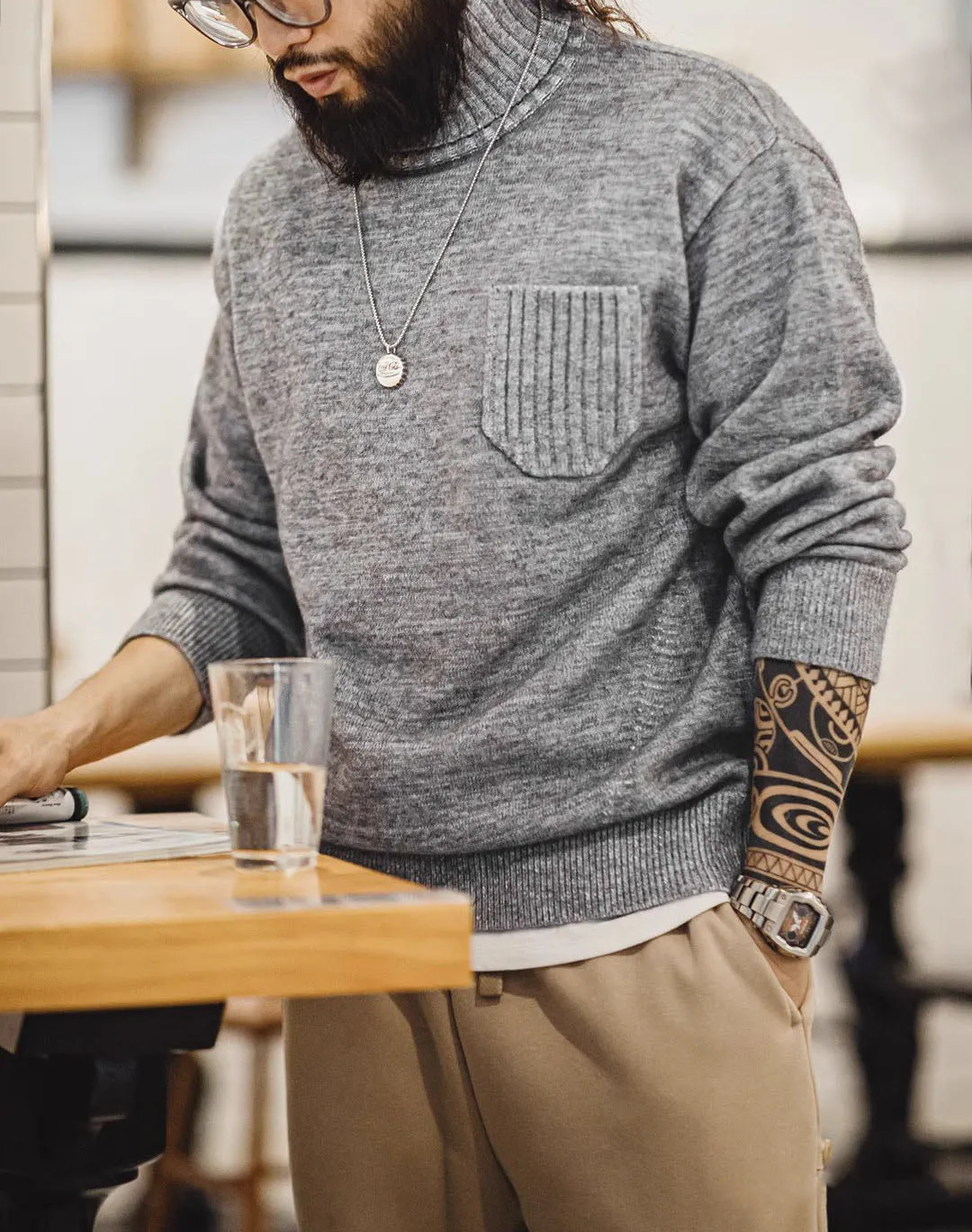American Retro Blended Turtleneck Pullover Warm Knitted Men's Sweater