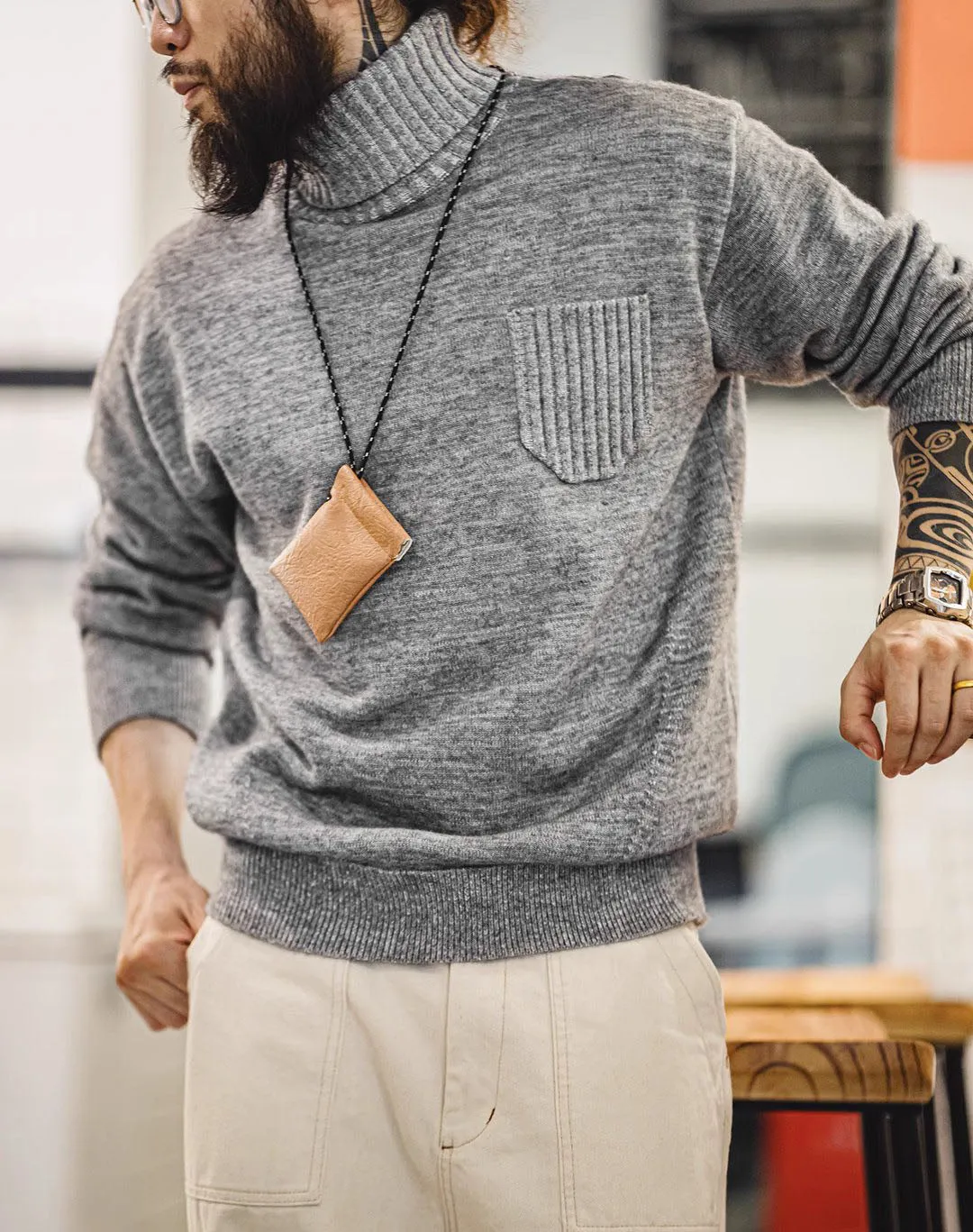 American Retro Blended Turtleneck Pullover Warm Knitted Men's Sweater