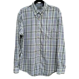 Arrow Mens Button-Down Blue Long Sleeve Plaid Flannel Outdoor Dad Shirt Medium