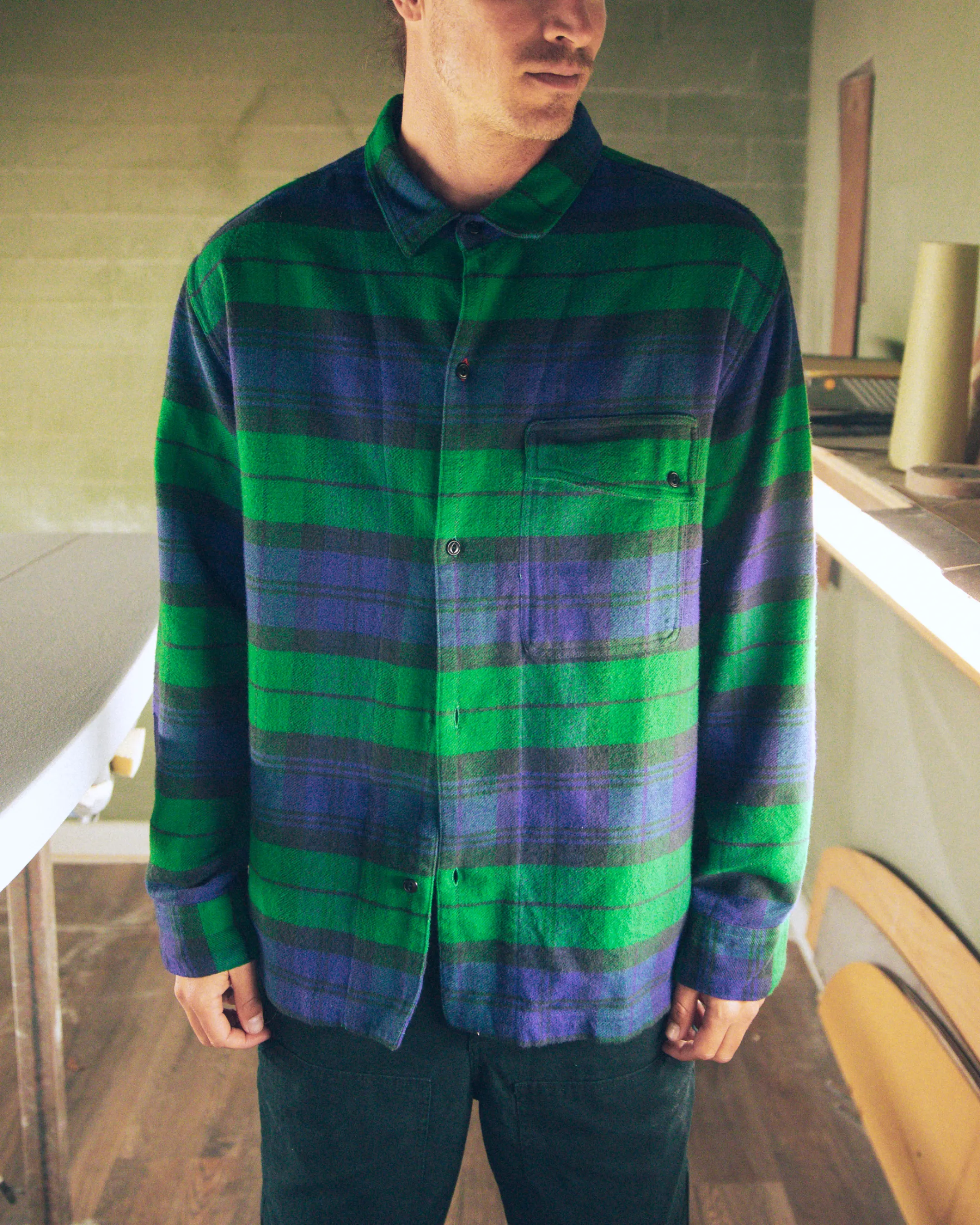 Asymm Yoke Flannel Shirt in Imperf Blackwatch