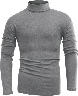 Beauhuty Men's Basic Turtleneck Long Sleeve T-Shirts Fleece Knitted Casual Pullover Top