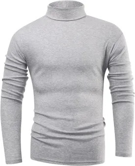 Beauhuty Men's Basic Turtleneck Long Sleeve T-Shirts Fleece Knitted Casual Pullover Top