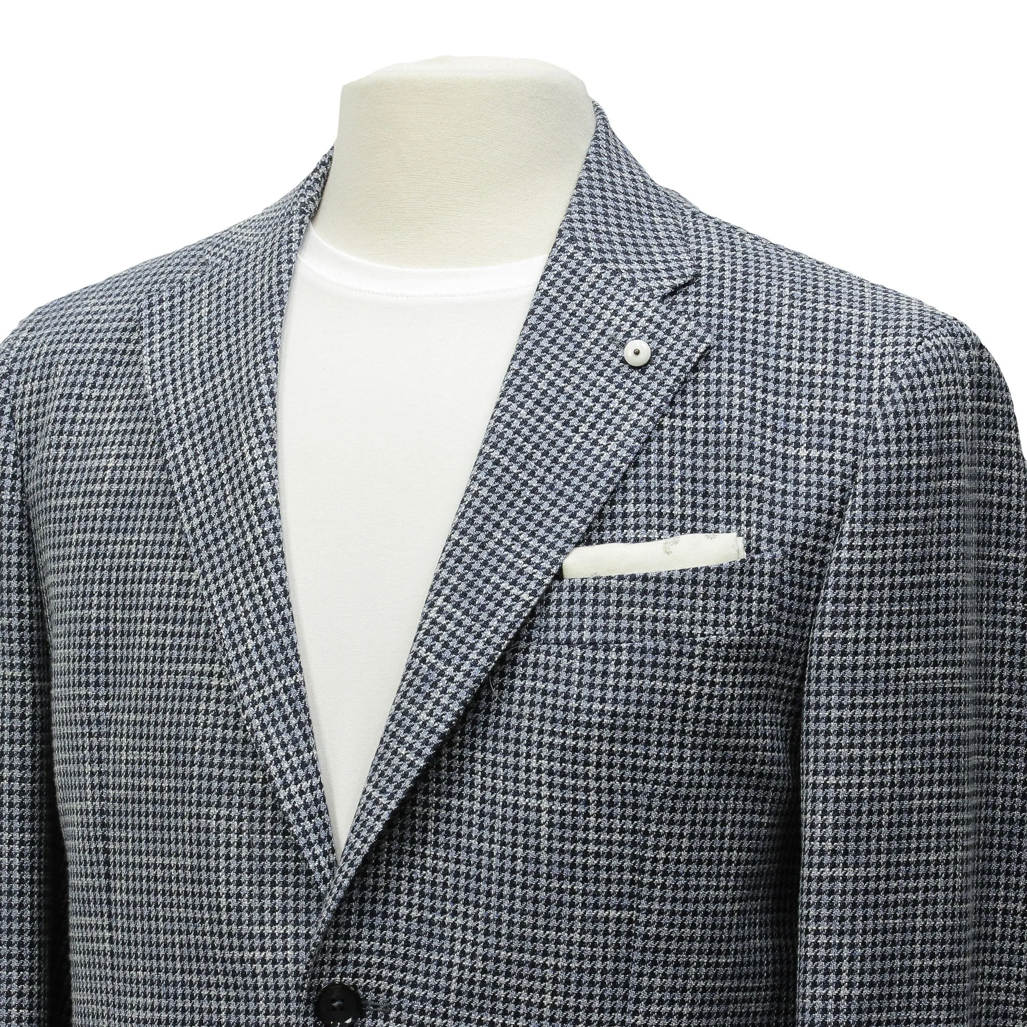 Blue Houndstooth Wool/Cotton/Linen Unconstructed Contemporary Sport Coat - L.B.M. 1911