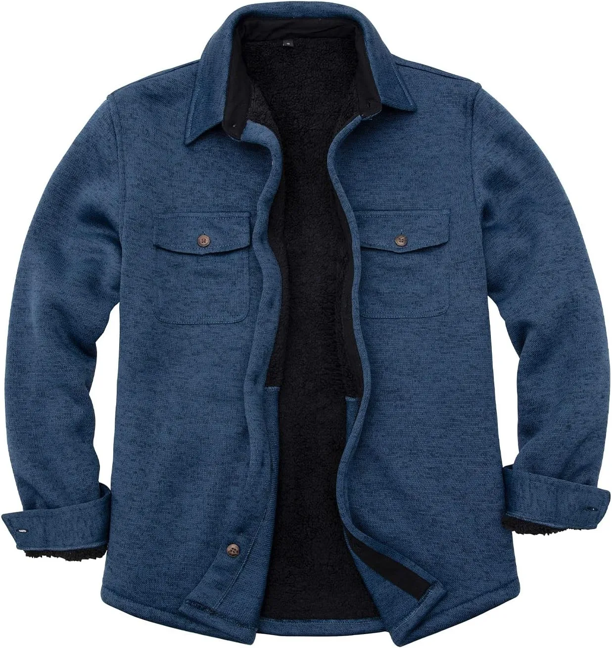 Bonnorth Men's Sherpa Lined Sweater Fleece Shirt Jacket with Pockets - All Sherpa Fleece Lined