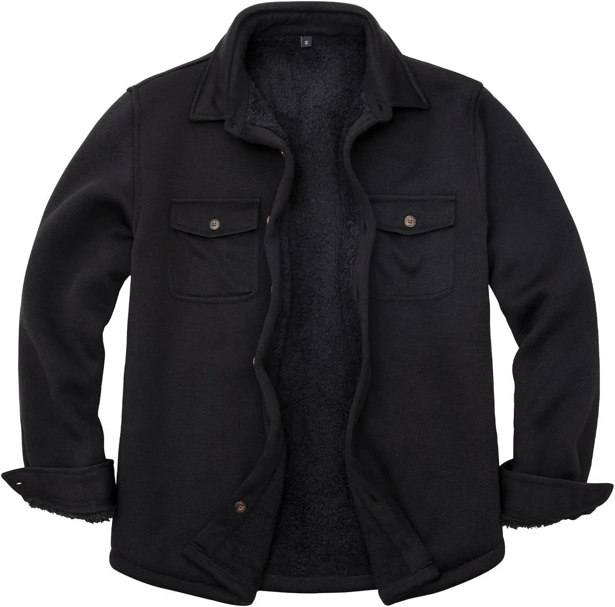 Bonnorth Men's Sherpa Lined Sweater Fleece Shirt Jacket with Pockets - All Sherpa Fleece Lined
