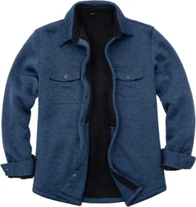 Bonnorth Men's Sherpa Lined Sweater Fleece Shirt Jacket with Pockets - All Sherpa Fleece Lined