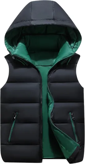 Boys Girls Hooded Puffer Vests Sleeveless Soft Padded Waistcoat Gilets Thermal Outwear Winter Jacket