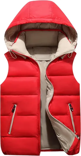Boys Girls Hooded Puffer Vests Sleeveless Soft Padded Waistcoat Gilets Thermal Outwear Winter Jacket