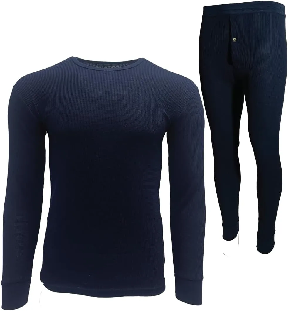BROOKLYN VERTICAL Mens 2-Piece Waffle Thermals Set | Long Sleeve Shirt, Pants | Thermal Base Layer Set for Cold Weather