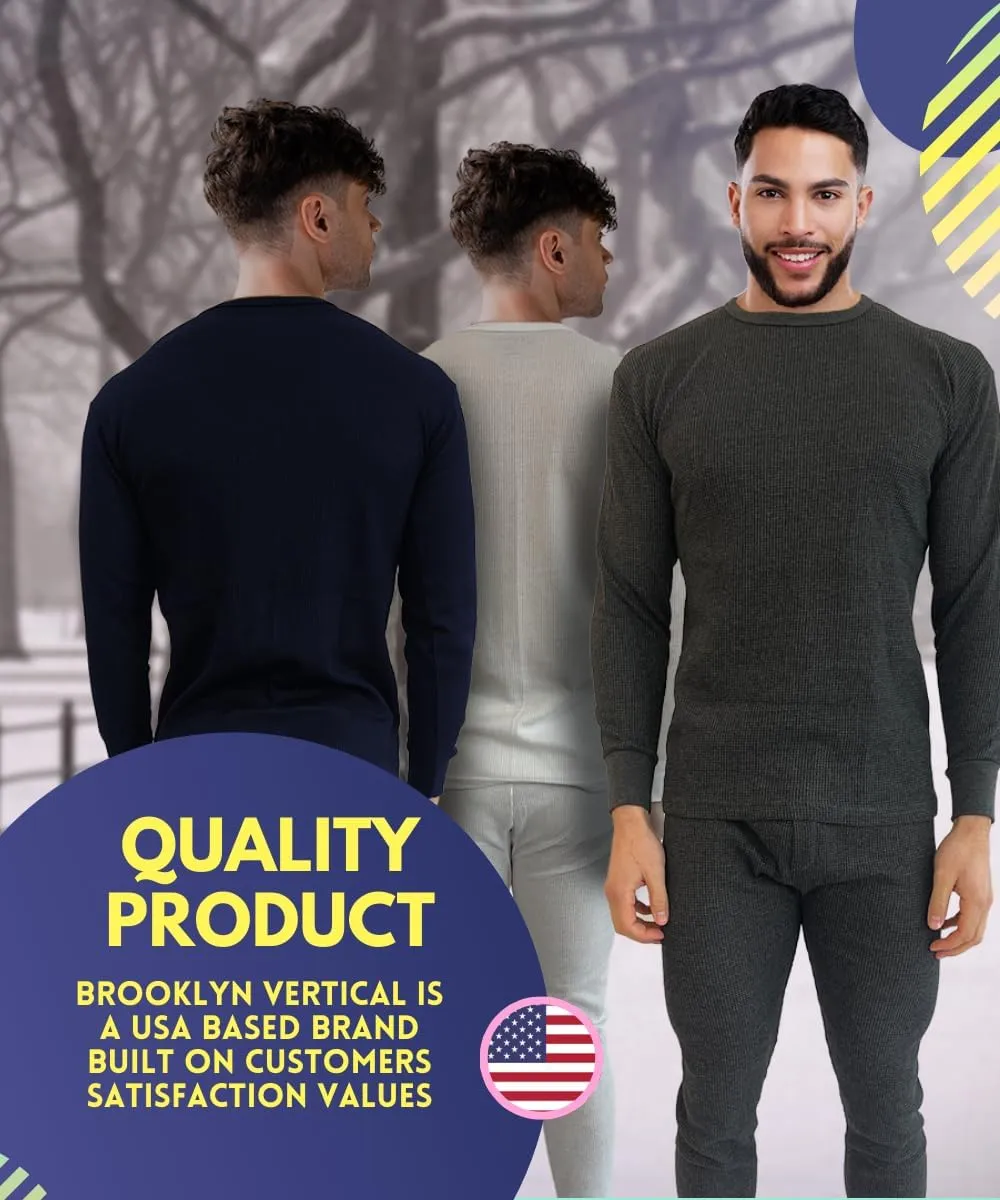 BROOKLYN VERTICAL Mens 2-Piece Waffle Thermals Set | Long Sleeve Shirt, Pants | Thermal Base Layer Set for Cold Weather