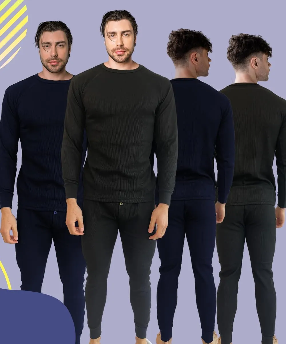 BROOKLYN VERTICAL Mens 2-Piece Waffle Thermals Set | Long Sleeve Shirt, Pants | Thermal Base Layer Set for Cold Weather