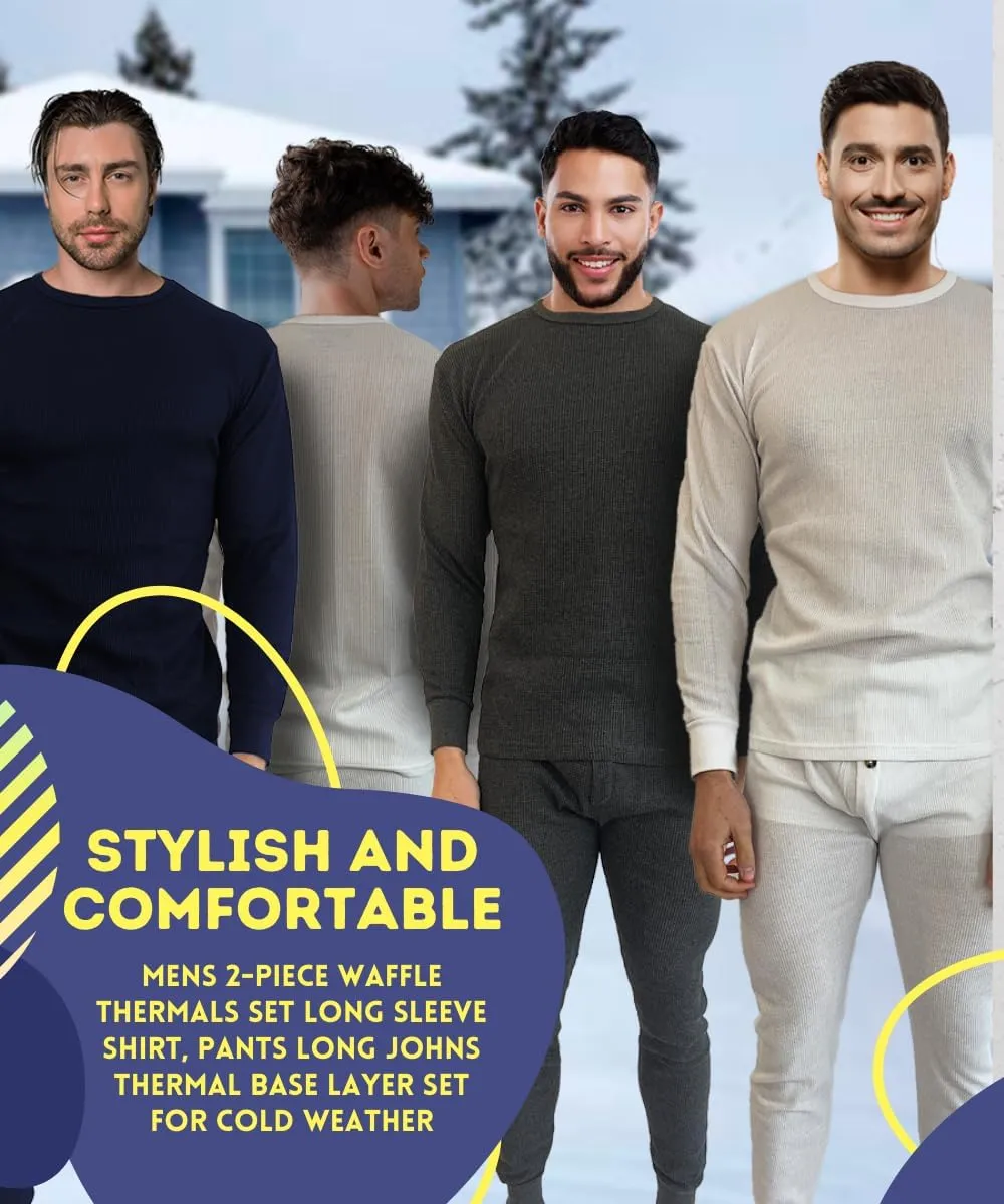 BROOKLYN VERTICAL Mens 2-Piece Waffle Thermals Set | Long Sleeve Shirt, Pants | Thermal Base Layer Set for Cold Weather