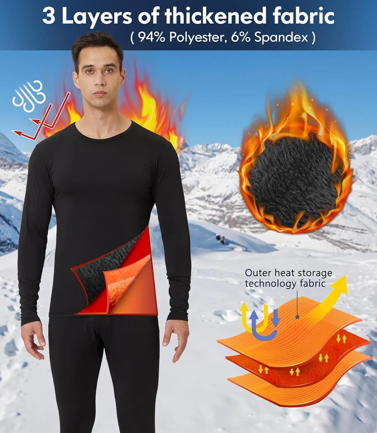 CL convallaria Long Johns Thermal Underwear for Men Soft Fleece Lined Base Layer Cold Weather Top Bottom Gift Set