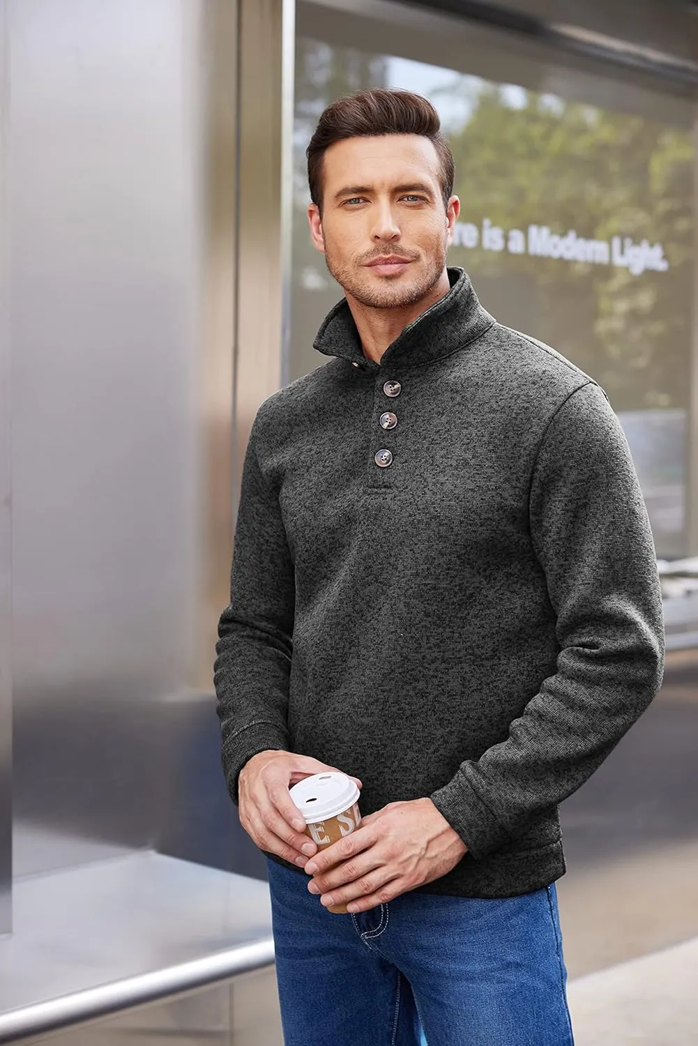 COOFANDY Men's Casual Slim Fit Pullover Sweater Knitted Thermal Sweatshirt