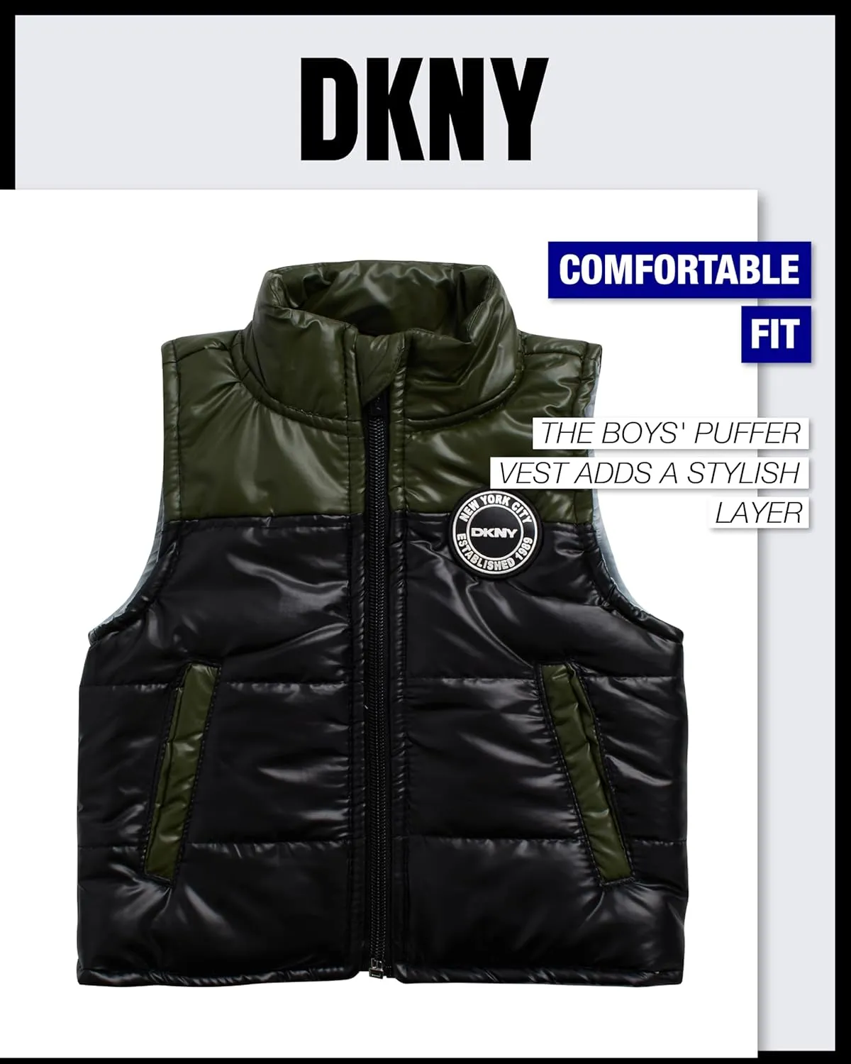 DKNY Baby Boys' Pants Set - 3 Piece Insulated Puffer Vest, Long Sleeve Shirts and Pants for Boys (Infant Sizes: 12M-4T)