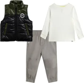 DKNY Baby Boys' Pants Set - 3 Piece Insulated Puffer Vest, Long Sleeve Shirts and Pants for Boys (Infant Sizes: 12M-4T)