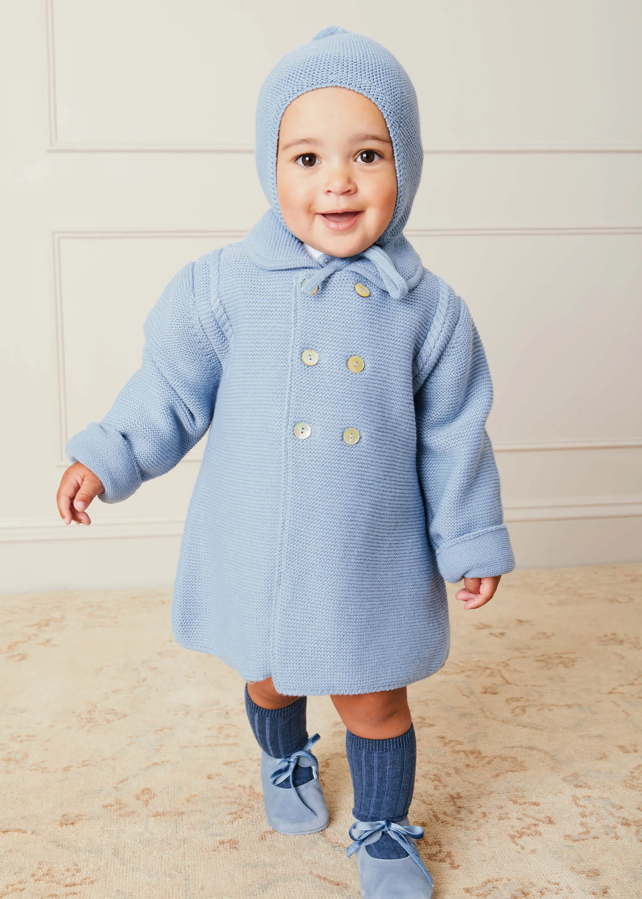 Double Breasted Knitted Buttoned Coat in Blue (6mths-2yrs)