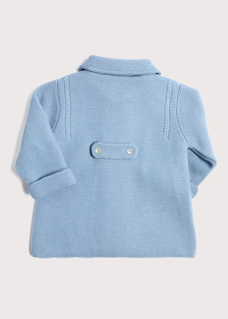 Double Breasted Knitted Buttoned Coat in Blue (6mths-2yrs)