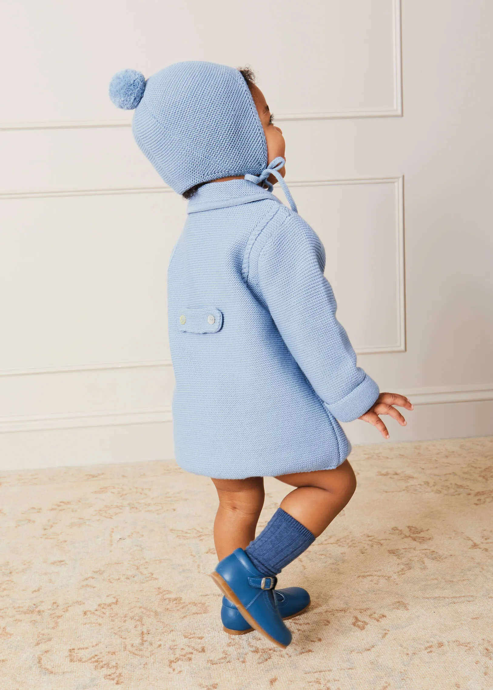 Double Breasted Knitted Buttoned Coat in Blue (6mths-2yrs)
