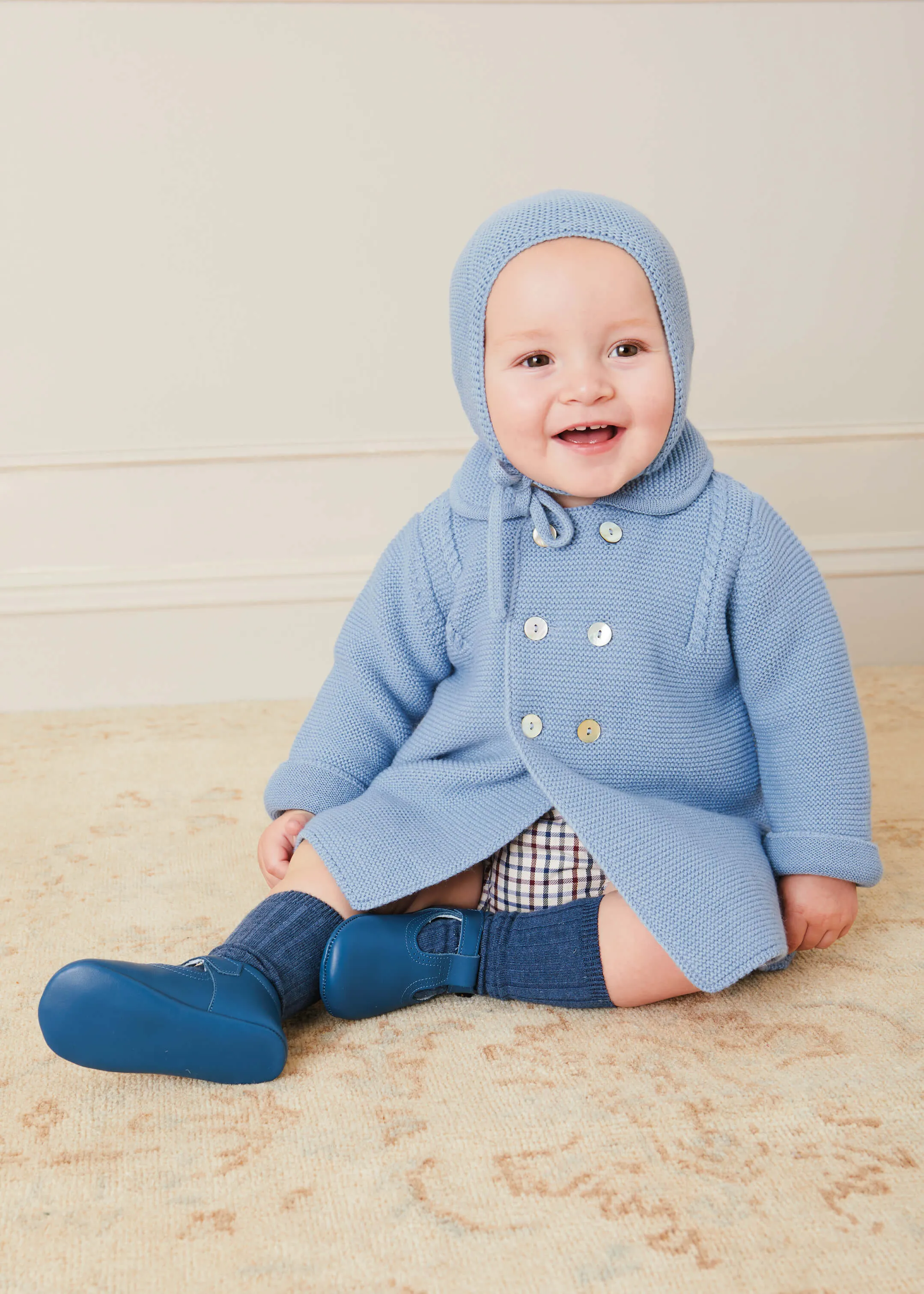 Double Breasted Knitted Buttoned Coat in Blue (6mths-2yrs)