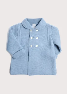 Double Breasted Knitted Buttoned Coat in Blue (6mths-2yrs)