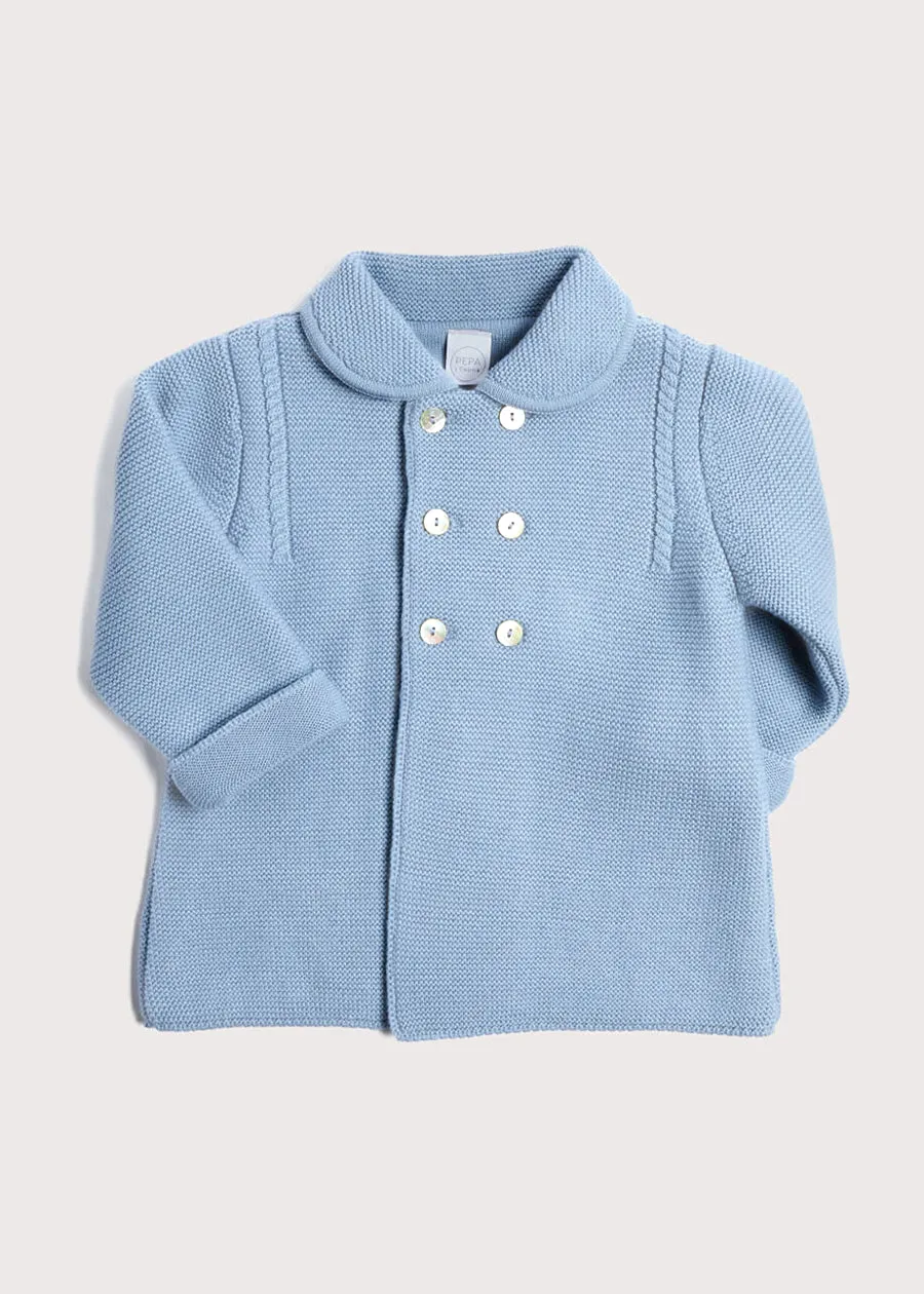 Double Breasted Knitted Buttoned Coat in Blue (6mths-2yrs)