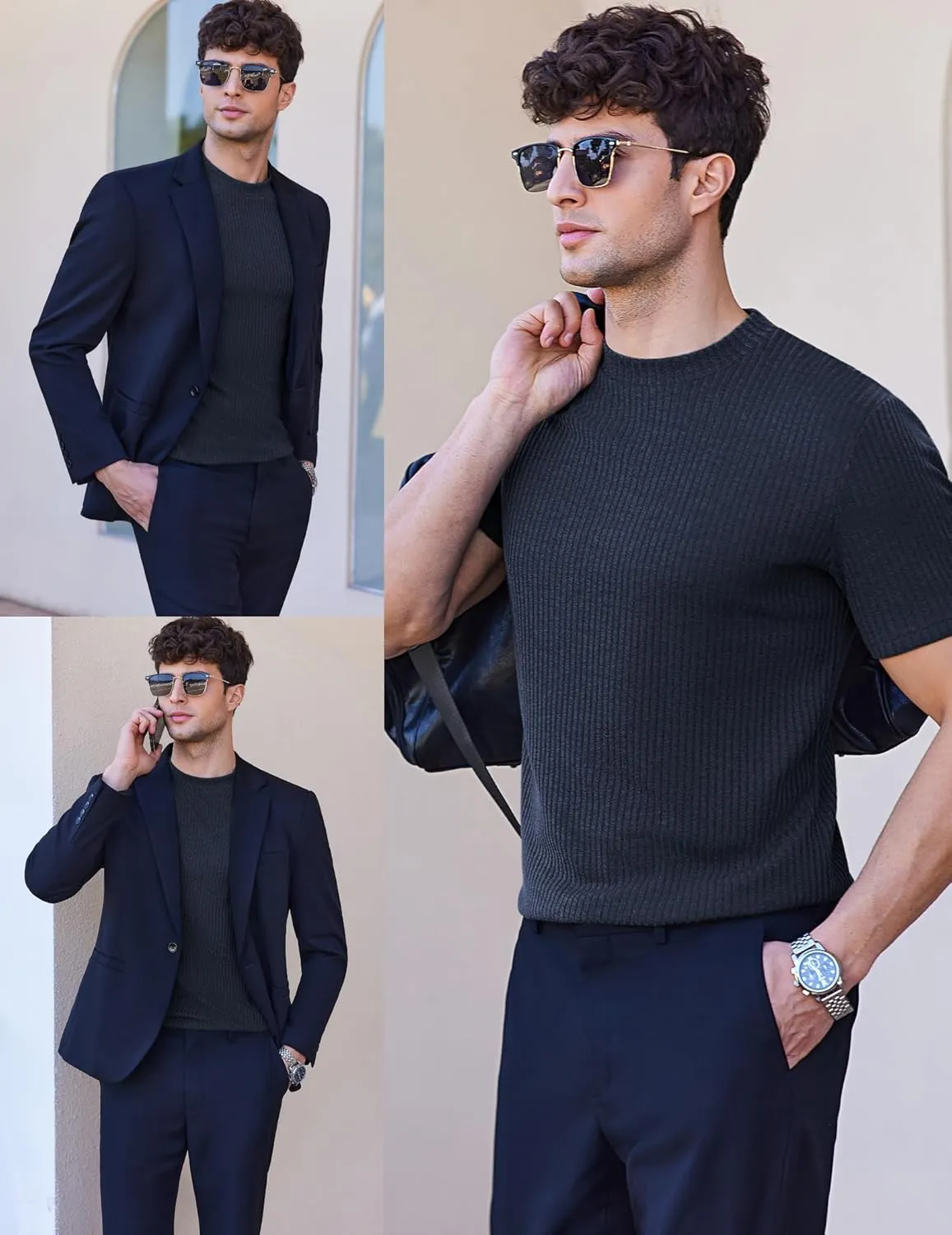 Ekouaer Mens Mock Turtleneck Short Sleeve Knit T Shirts Slim Fit Basic Thermal Tops Lightweight Tee S-XXXL