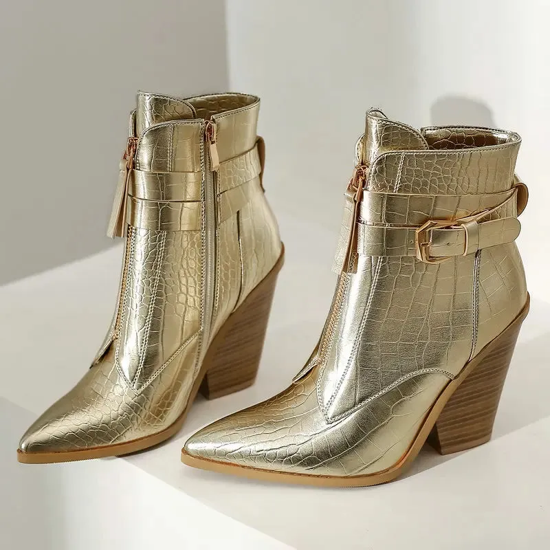 Funki Buys | Boots | Women's Pointed Toe Zip Up Ankle Boots