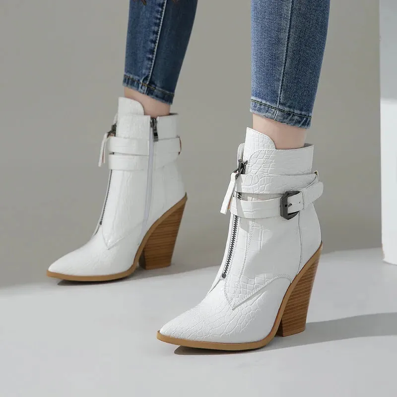 Funki Buys | Boots | Women's Pointed Toe Zip Up Ankle Boots
