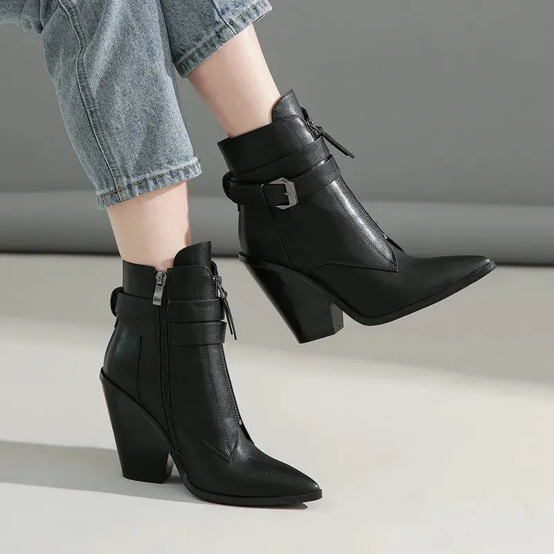 Funki Buys | Boots | Women's Pointed Toe Zip Up Ankle Boots