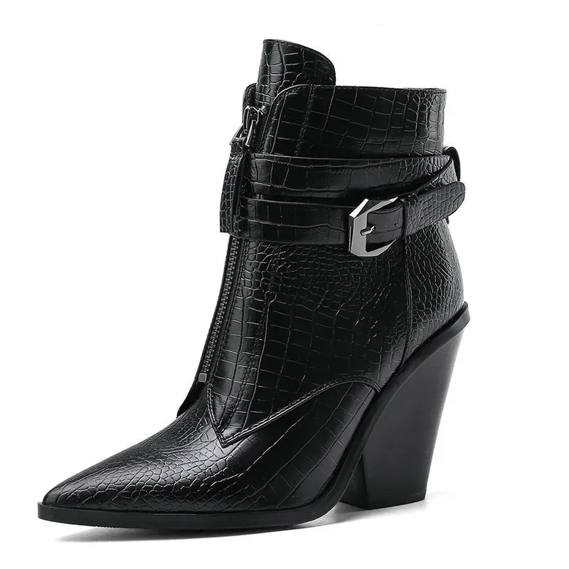 Funki Buys | Boots | Women's Pointed Toe Zip Up Ankle Boots