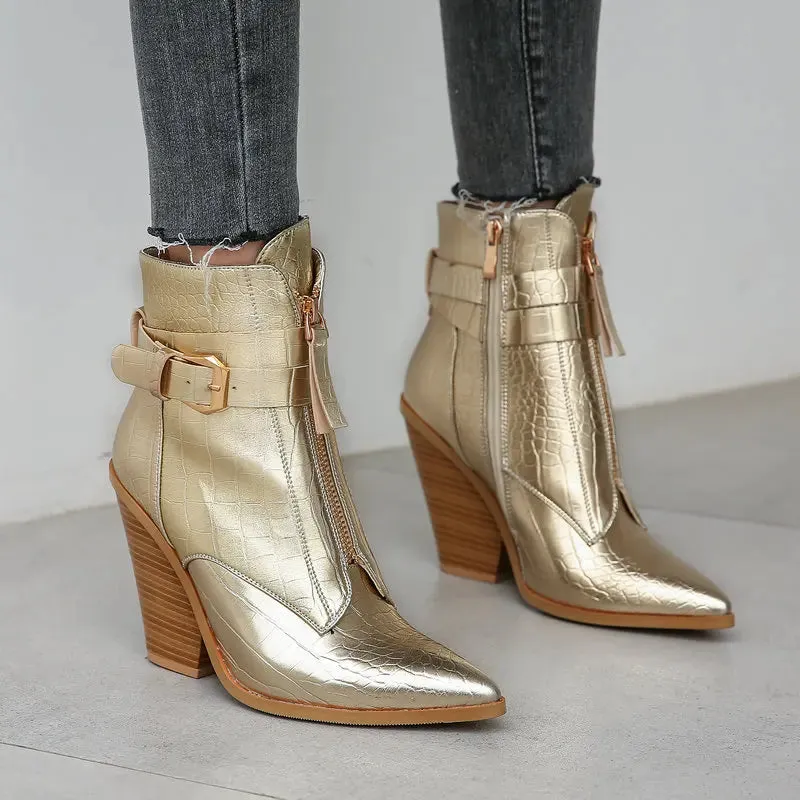 Funki Buys | Boots | Women's Pointed Toe Zip Up Ankle Boots