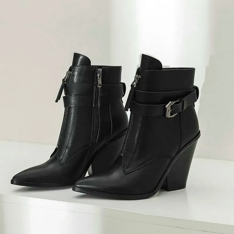 Funki Buys | Boots | Women's Pointed Toe Zip Up Ankle Boots