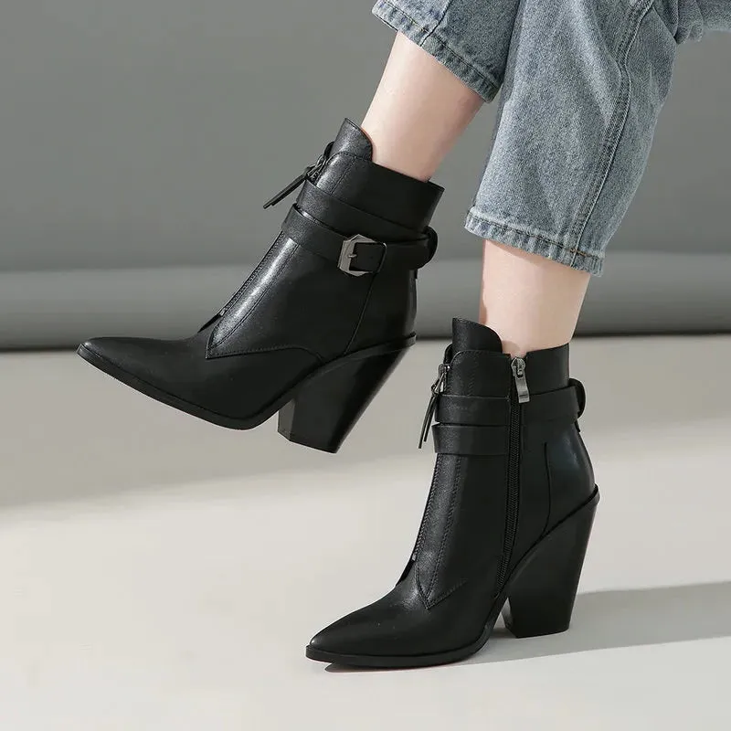 Funki Buys | Boots | Women's Pointed Toe Zip Up Ankle Boots