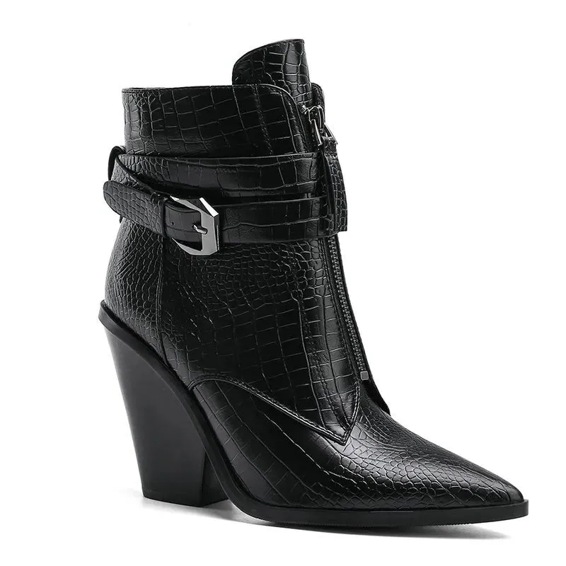Funki Buys | Boots | Women's Pointed Toe Zip Up Ankle Boots