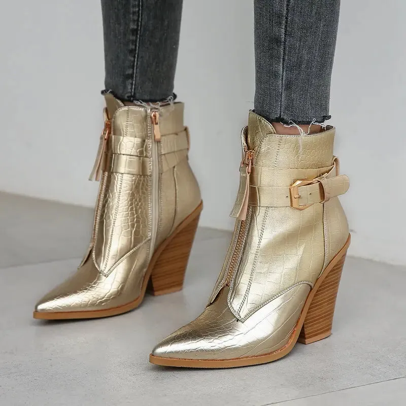 Funki Buys | Boots | Women's Pointed Toe Zip Up Ankle Boots