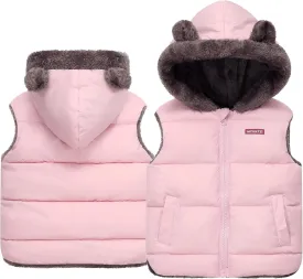 Happy Cherry Toddler Baby Puffer Vest with Hood Ears Hooded Sleeveless Bubble Jacket Insulated Padded Vest 2-7 Years