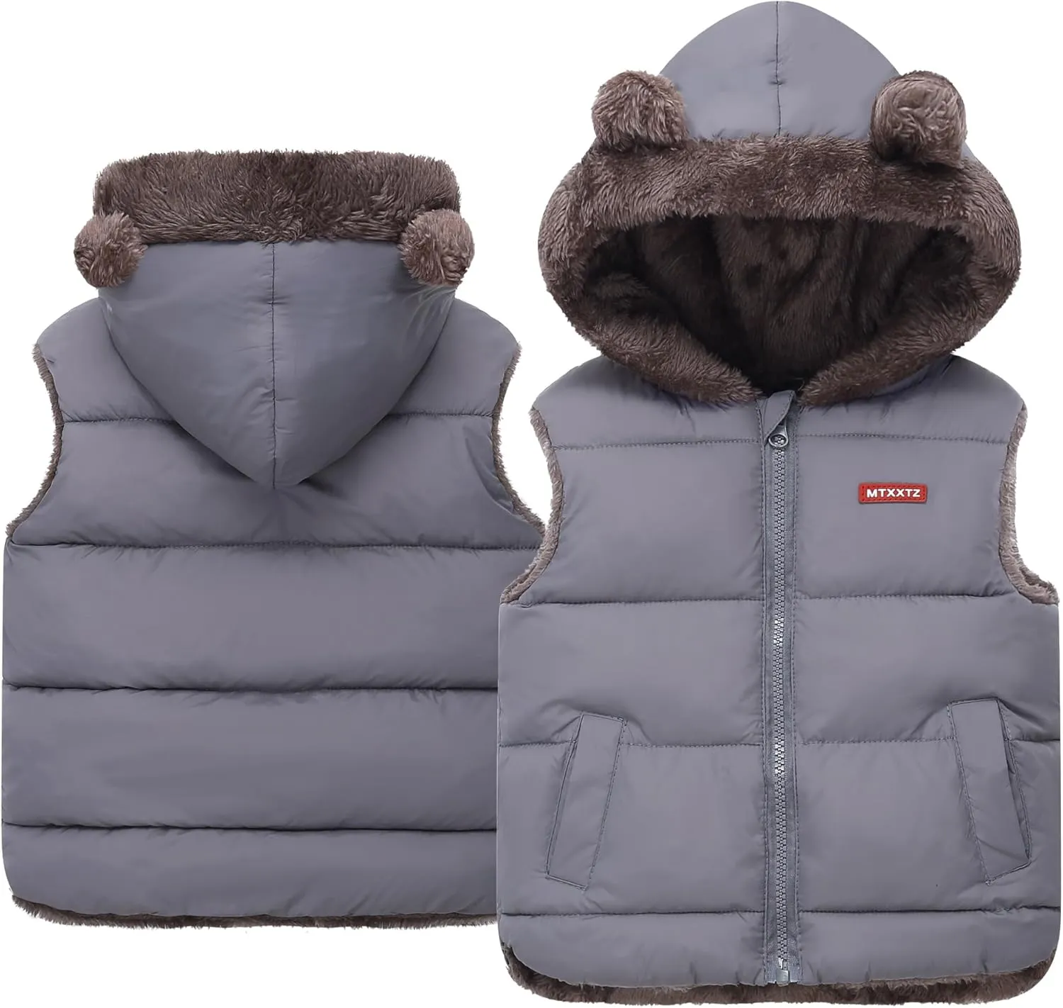 Happy Cherry Toddler Baby Puffer Vest with Hood Ears Hooded Sleeveless Bubble Jacket Insulated Padded Vest 2-7 Years