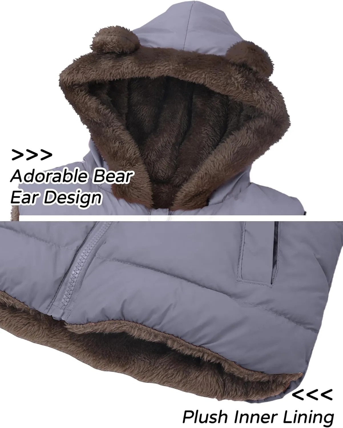 Happy Cherry Toddler Baby Puffer Vest with Hood Ears Hooded Sleeveless Bubble Jacket Insulated Padded Vest 2-7 Years