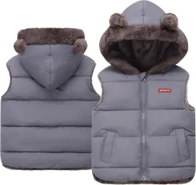 Happy Cherry Toddler Baby Puffer Vest with Hood Ears Hooded Sleeveless Bubble Jacket Insulated Padded Vest 2-7 Years