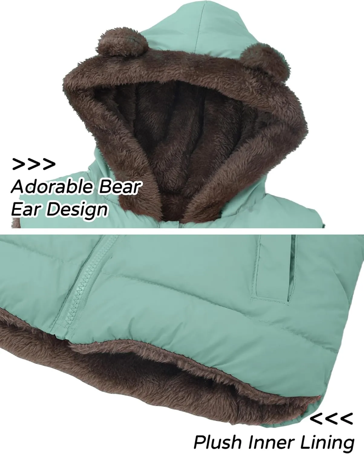 Happy Cherry Toddler Baby Puffer Vest with Hood Ears Hooded Sleeveless Bubble Jacket Insulated Padded Vest 2-7 Years