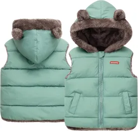 Happy Cherry Toddler Baby Puffer Vest with Hood Ears Hooded Sleeveless Bubble Jacket Insulated Padded Vest 2-7 Years