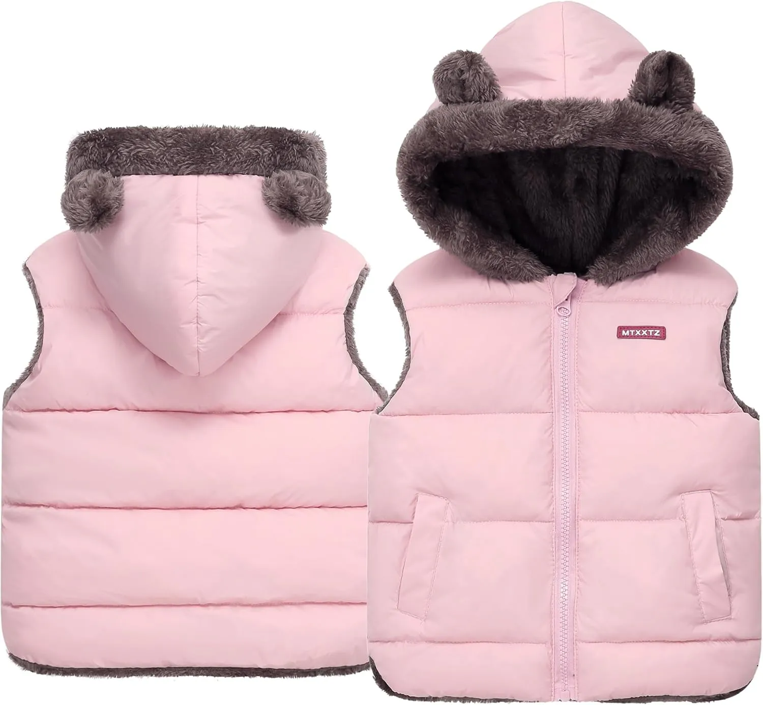 Happy Cherry Toddler Baby Puffer Vest with Hood Ears Hooded Sleeveless Bubble Jacket Insulated Padded Vest 2-7 Years