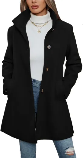 Jenkoon Women Single-Breasted A-Lined Winter Coat Mid Long Wool Blend Coat