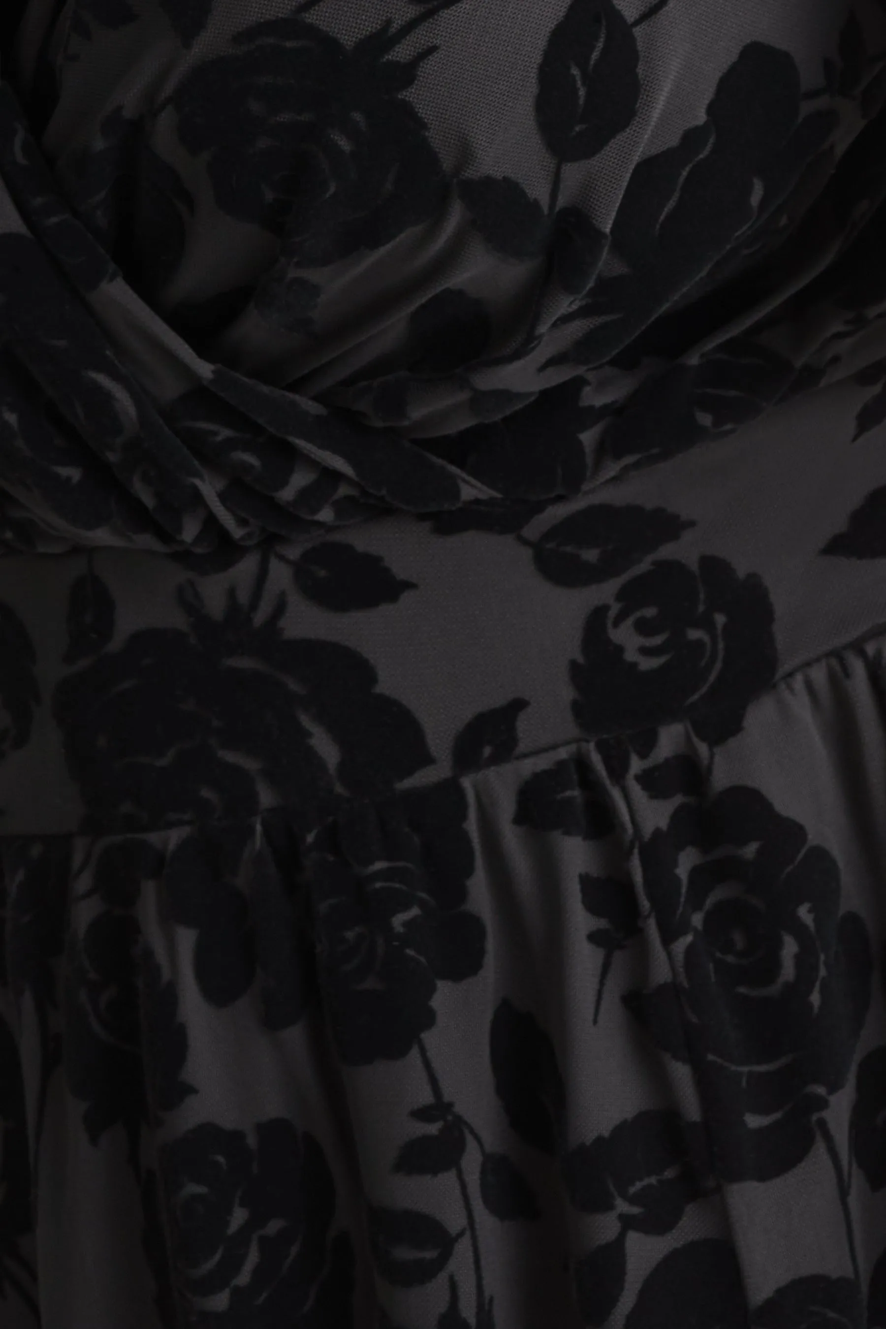 Julie Black Velvet Flock Hanky Hem Dress
