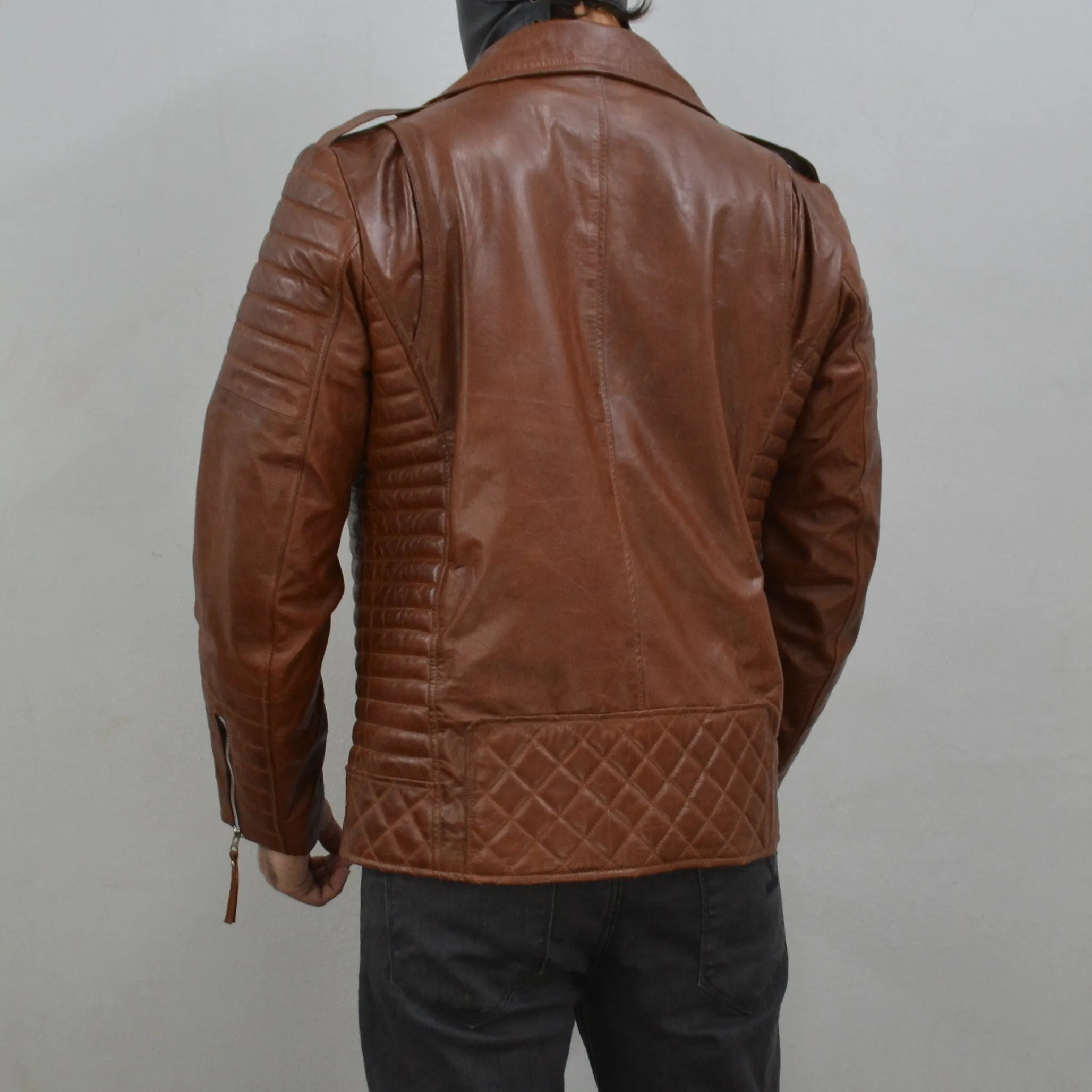 Men's Brando Antique Brown Motorcycle Genuine Leather Biker Jacket