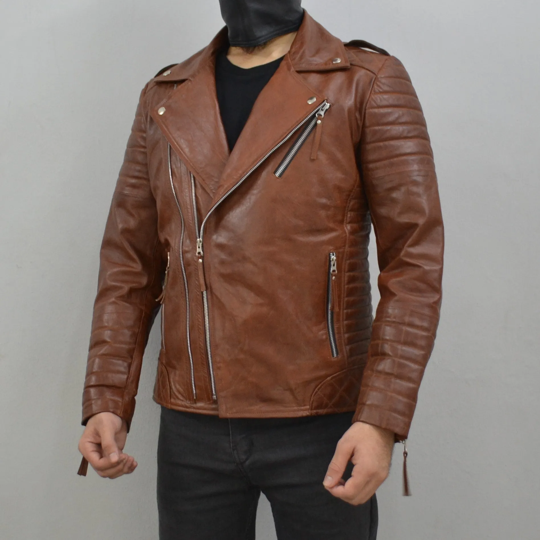 Men's Brando Antique Brown Motorcycle Genuine Leather Biker Jacket