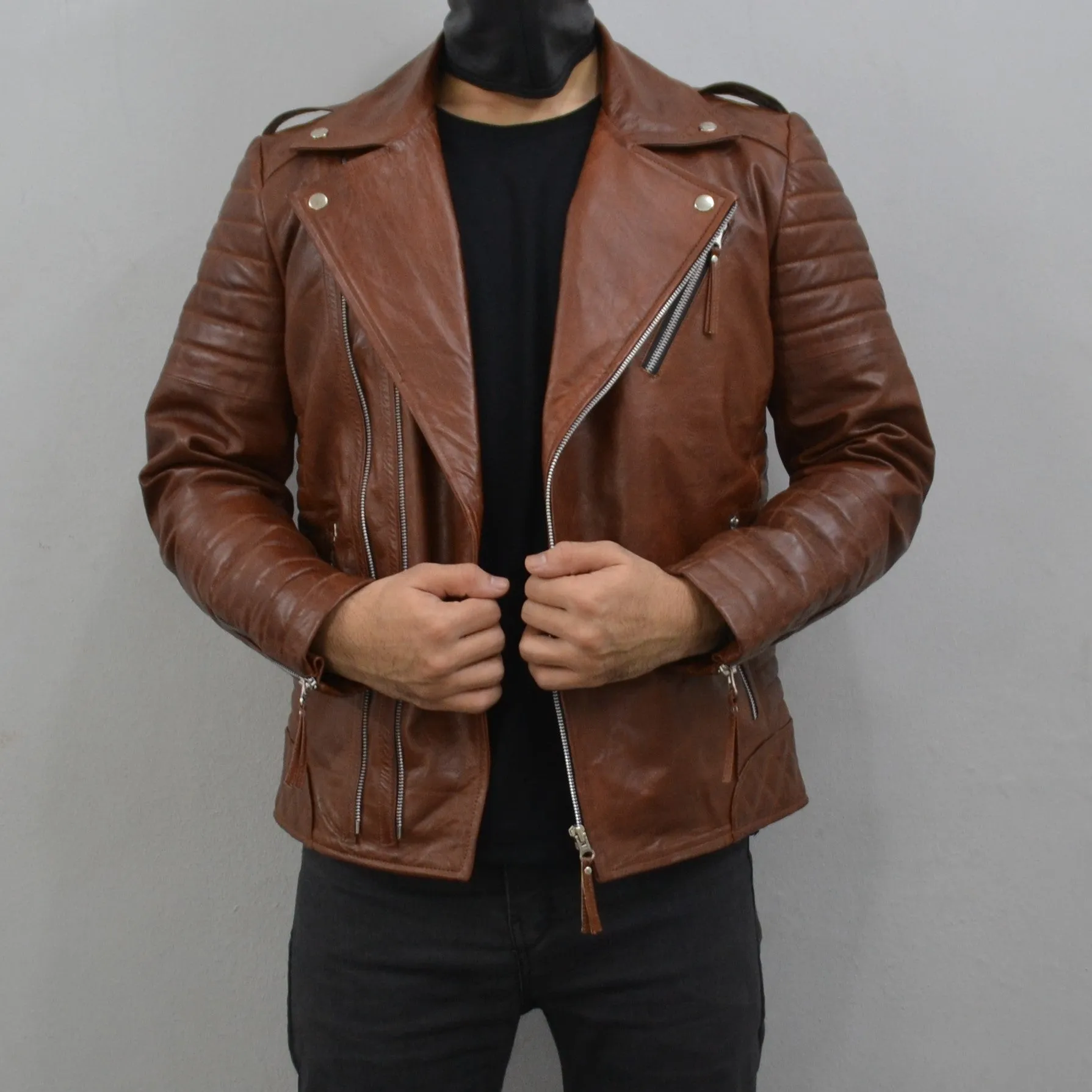 Men's Brando Antique Brown Motorcycle Genuine Leather Biker Jacket
